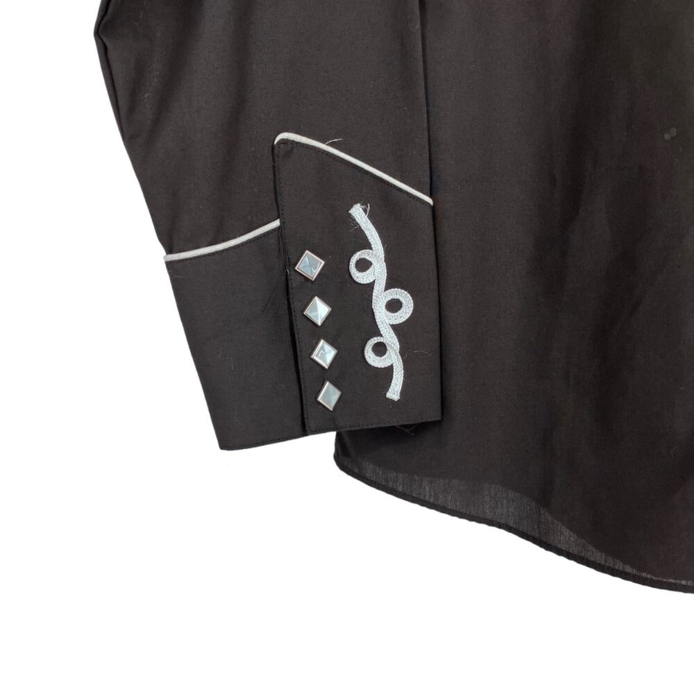 Ely Cattleman For Her Pearl Snap Shirt L Black Western Rodeo Cowgirl Rockabilly - Picture 5 of 16